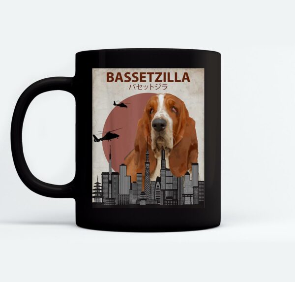 Bassetzilla Funny Basset Hound Gift for Dog Lovers Mugs Ceramic Mug Black