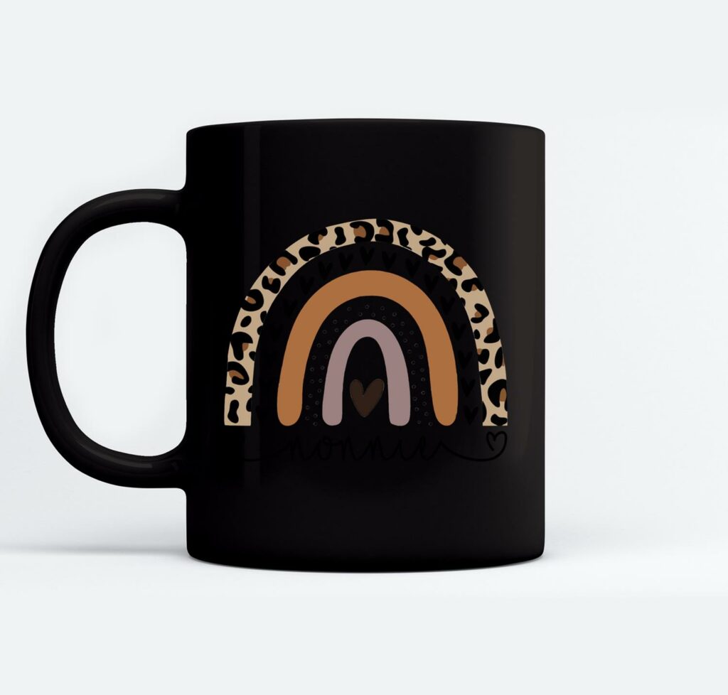 Blessed Nonnie EST 2022 Funny Leopard Boho Rainbow Mugs Ceramic Mug Black
