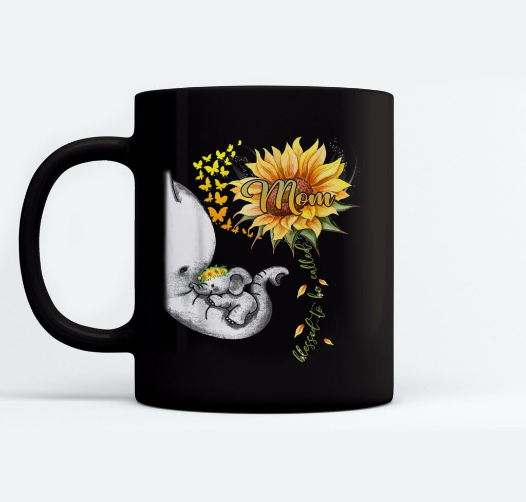 Blessed To Be Called Mom Sunflower Elephant Mothers Day Mugs Ceramic Mug Black