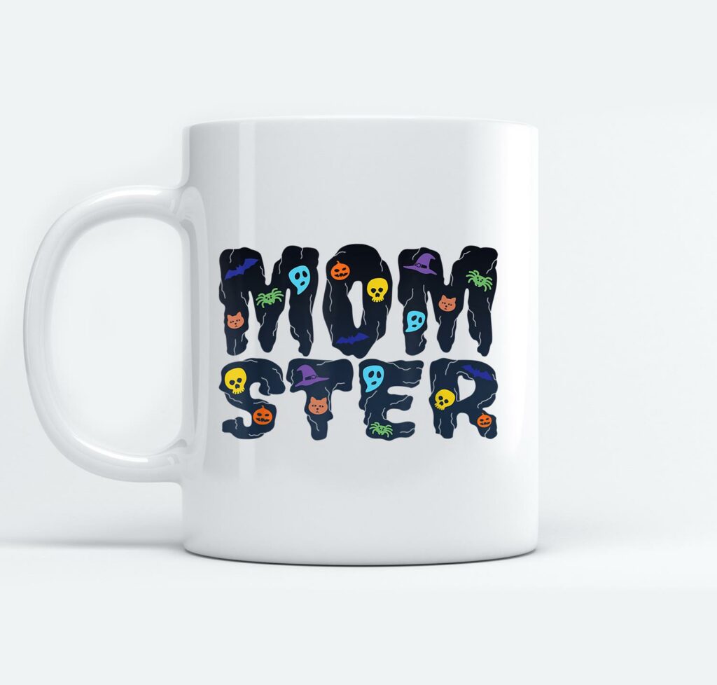 MOMSTER Halloween Scary Funny Gift For Women Mom Mother White Mugs Mug 11Oz White